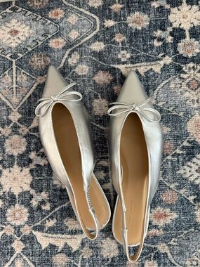 H&M Silver Pointed Slingback Flats with Bow Detail